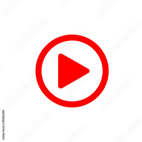 Red play button isolated on transparent background, indicating video or audio playback