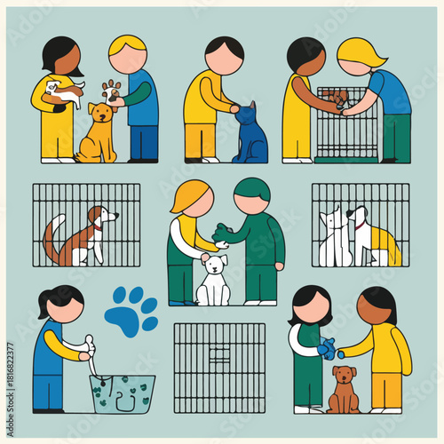 Volunteer appreciation and inclusive community vector pack — youth events, senior helpers, eco cleanup, online volunteering, and thank you celebration