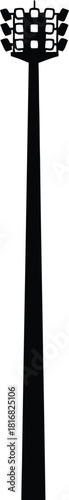 A tall slender black silhouette of a stadium light pole with multiple floodlights at the top stands against a pure white background