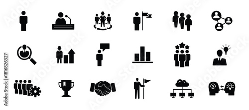 Business teamwork icon vector set. Team working icons and silhouette