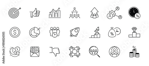Target icon set. management icon set collection in outline style.