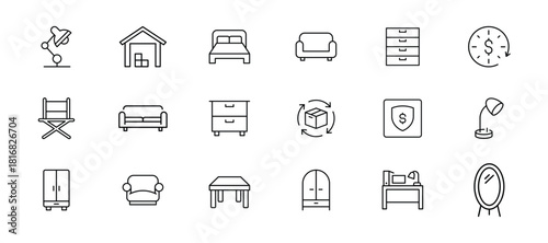 Furniture icon set. Modern Thin Line Icons for Home, Office, Dining, Furniture