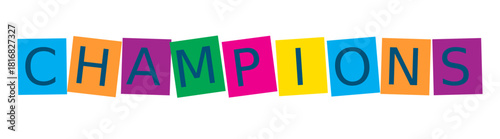 Colorful champions text isolated on transparent background