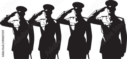 Respectful military officers salute in solemn tribute