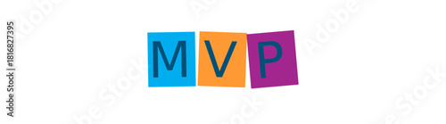 Three colorful blocks with the letters m v p isolated on transparent background
