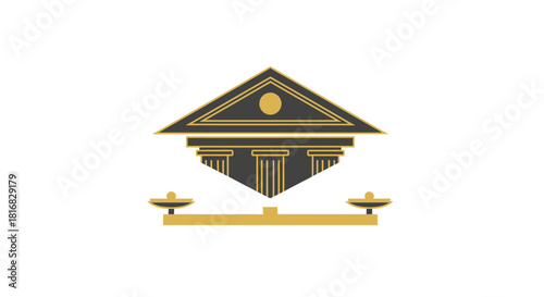 A Gold and Black Geometric Design Representing Concepts of Law, Justice, And Balance