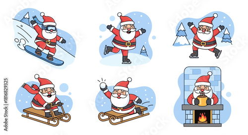 Christmas Santa Claus character illustrations set for winter holiday fun and activities