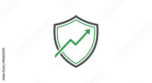 A Shield Symbolizing Growth and Development with Arrow, on a White Background