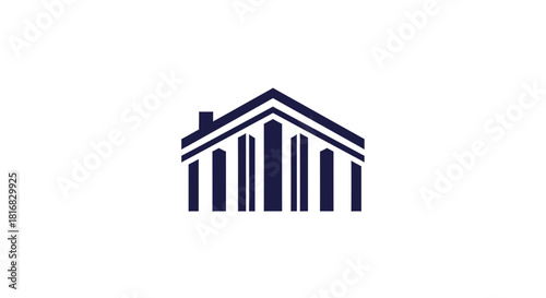 Abstract Architectured House Logo with Bar Codes and Futuristic Design and Details
