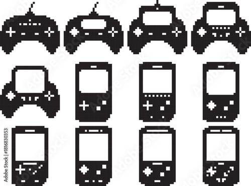 Joystick videogame controller icon black-white vector pixel art icon	