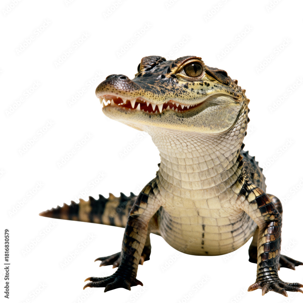 Fototapeta premium Young alligator with open mouth isolated on transparent background