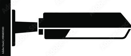 A simple black silhouette of a modern surveillance camera mounted on a wall representing security and monitoring systems in a clean graphic style