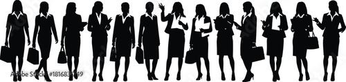 Business women silhouettes, corporate attire, professional female poses, career diversity, office fashion, leadership, teamwork, success, empowerment, workplace elegance