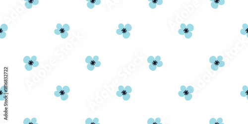 Repeating blue flower pattern on a white background. This seamless vector illustration features small floral motifs, perfect for textiles, wallpapers, and various design projects. 8 march