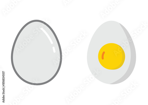 Egg in white shell and boiled egg cut in half vector illustration