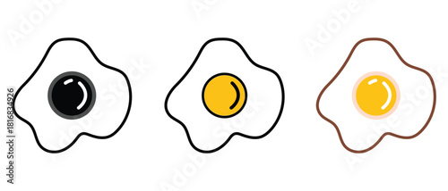 Set of Fried Egg Vector Illustration in Outline Style
