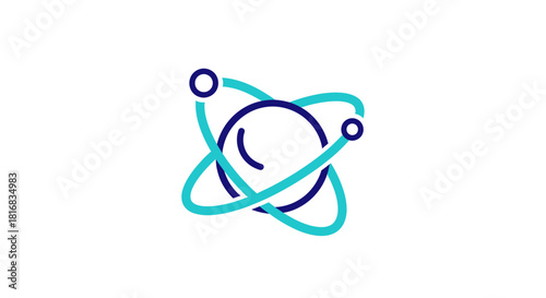 Abstract Atomic Illustration In Teal And Navy Blue, Representing Technology and Science