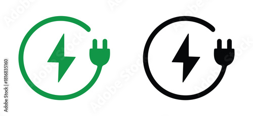 Green and Black Electric Plug with Lightning Bolt Energy Icon
