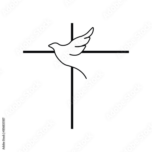 Holy spirit symbol dove with cross line art