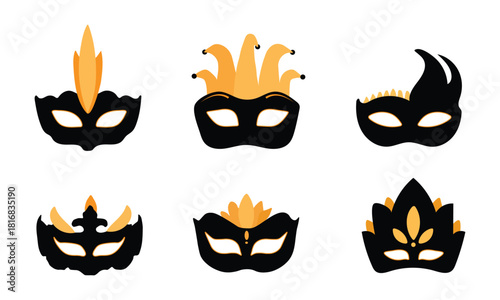 Set of carnival venetian masks with decorative details