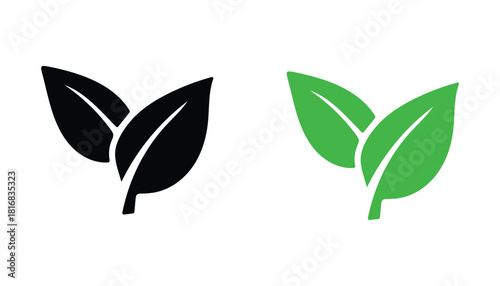 Black and Green Leaf Icon on Transparent