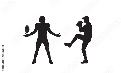 Dynamic silhouette of an american football player and a baseball pitcher in action