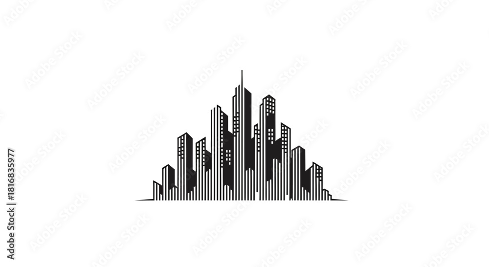 Fototapeta premium Abstract Cityscape with Minimalist Elements in Striking Black And White Aesthetic Design