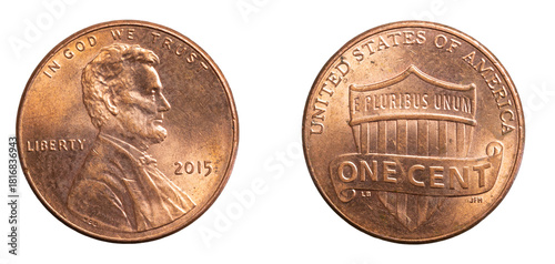 1 american cent coin on a white background