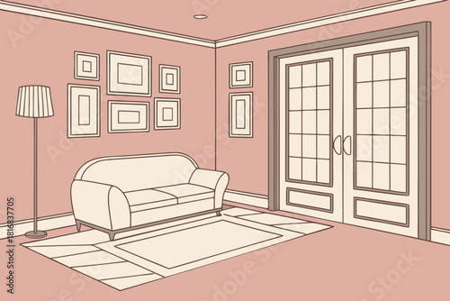 Elegant living room interior, sophisticated home design, empty apartment background illustration