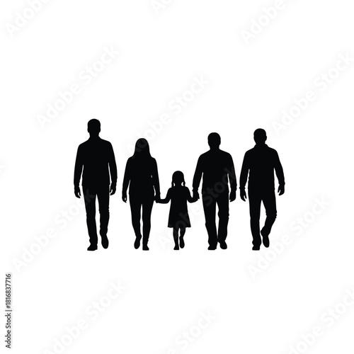 Family silhouette walking together as a group silhouette