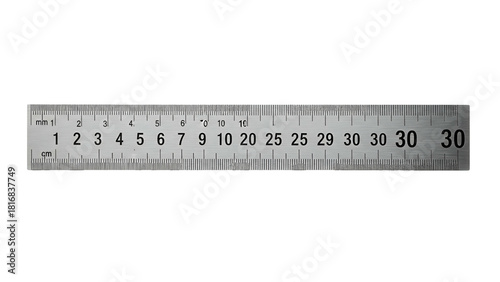 A steel ruler with centimeter and millimeter markings, clearly showing numbers to measure
