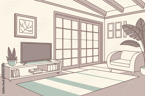 Living room interior, modern home decor, empty furnished house, domestic apartment background