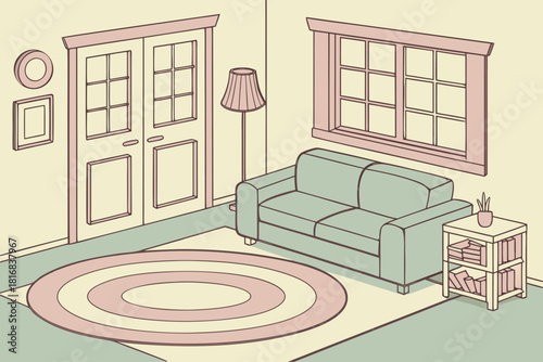 Cozy living room interior, comfortable home decor, empty residential apartment background