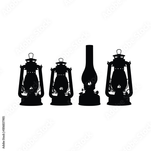 Four vintage oil lanterns silhouette