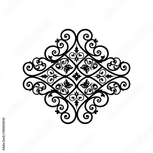 Intricate black scrollwork diamond pattern silhouette