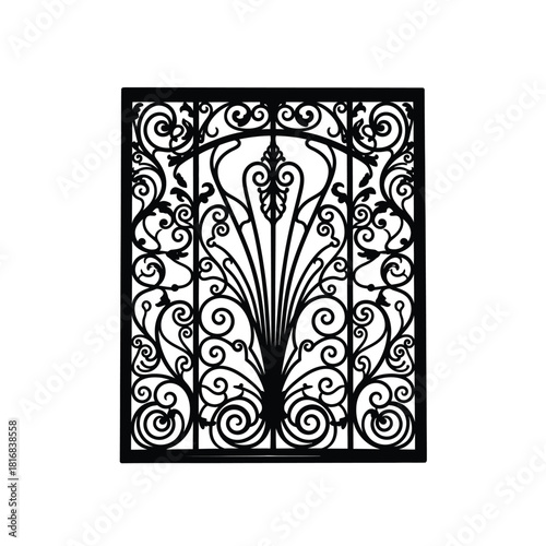 Intricate black wrought iron gate silhouette