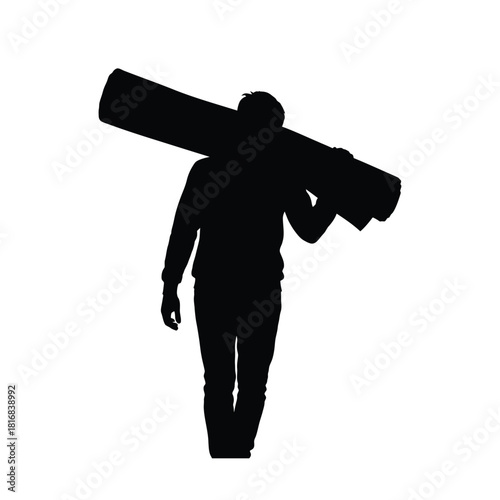 Man carrying a large log silhouette