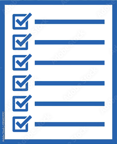 A blue checklist icon with five checked boxes displayed vertically on transparent background