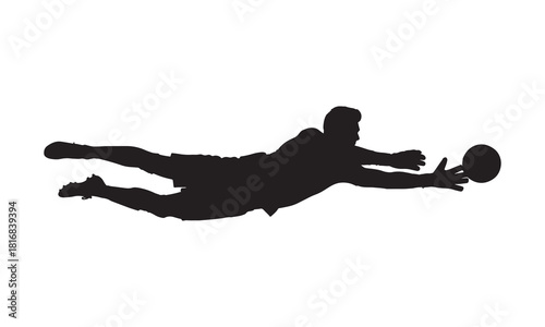 Dynamic silhouette of a goalkeeper diving to catch a ball in mid air