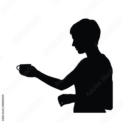 Person holding a small cup silhouette