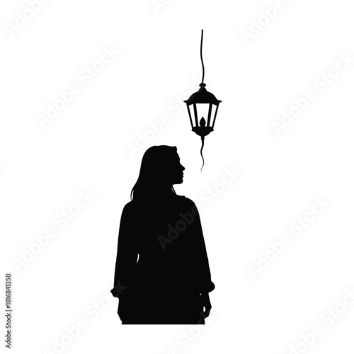 Woman and hanging lantern silhouette