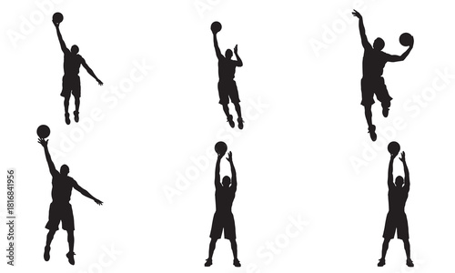 Dynamic basketball player silhouettes capturing various actions and poses silhouette
