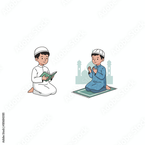 Adorable Muslim Boy in Traditional Attire Smiling Joyfully