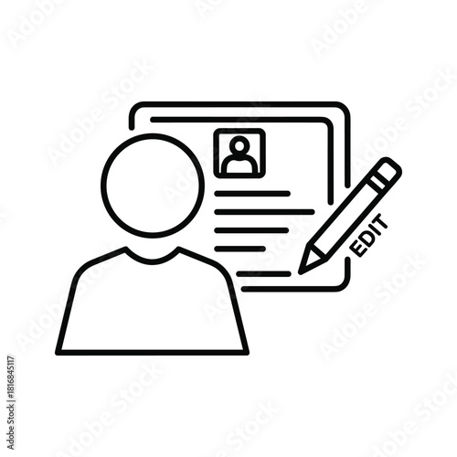 Outline icon representing user profile editing or updating personal information on a digital document isolated on