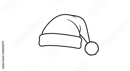 Festive Santa Hat with Pom-Pom Illustration for Holiday Celebrations and Seasonal Greetings