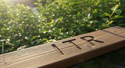 Wooden sign with ITR letters surrounded by green vegetation