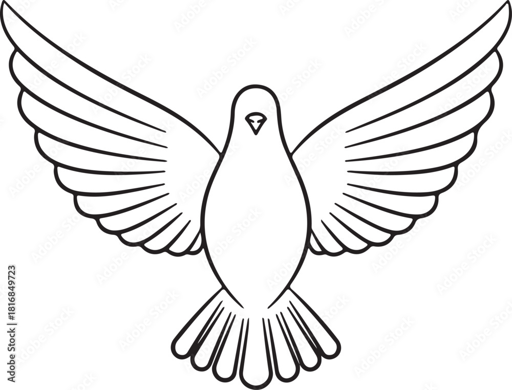 Fototapeta premium A simple black and white line drawing of a dove with its wings spread wide symbolizing peace and hope isolated on transparent background