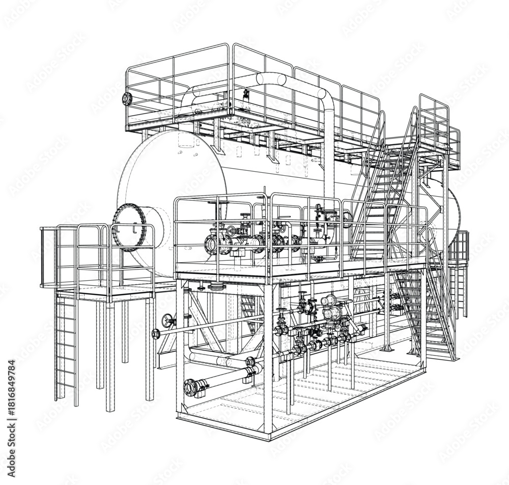Obraz premium Industrial Equipment Blueprint. Vector
