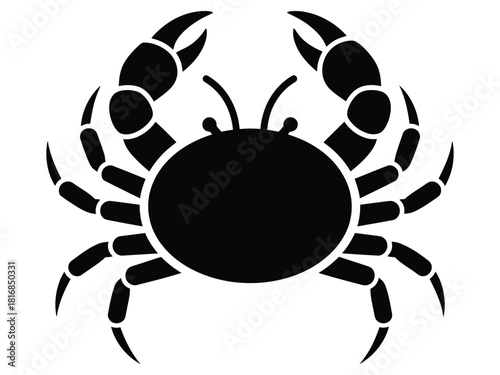 Black Crab Silhouette Illustration for Seafood Concepts and Nautical Designs isolated on white background showcasing shellfish elements perfect for restaurant menus and maritime themed projects