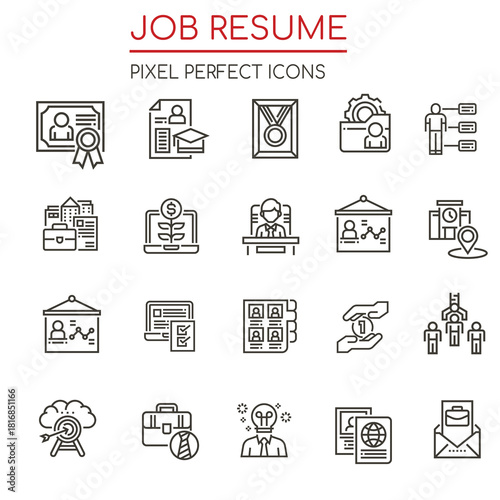 Job and resume line icons representing candidates, applications, and careers.